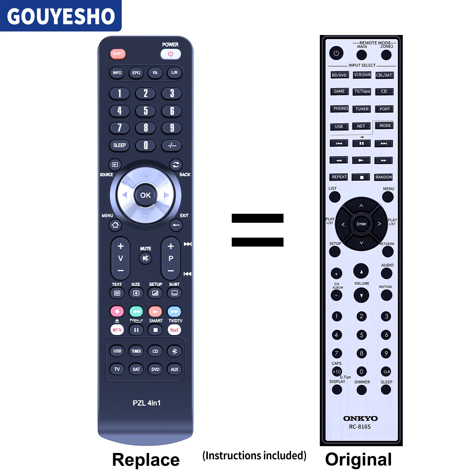 

RC-816S Replacement Remote Control For Onkyo Network Stereo Receiver TX-8050 RC-815S TX-8030