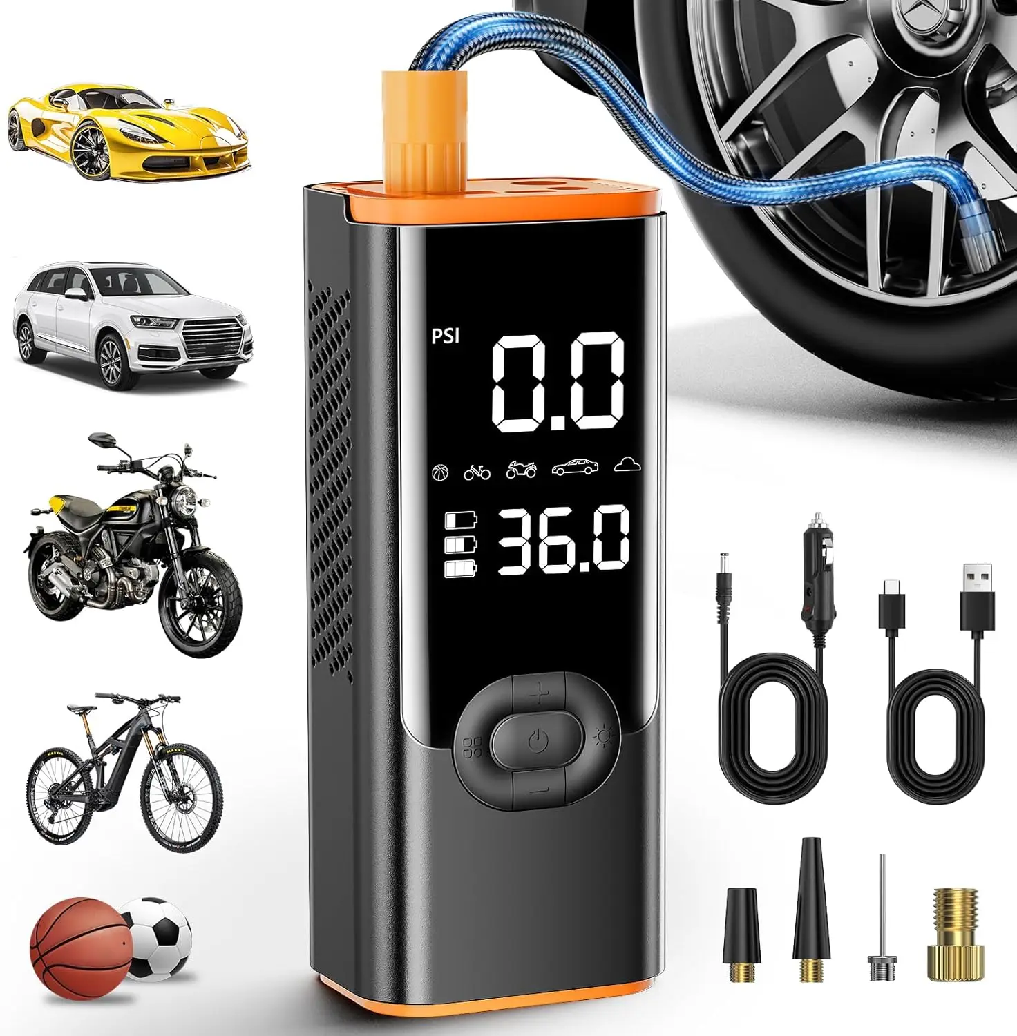 

Portable Tire Inflator 180PSI Air Pump with 25000mAh Battery for Cars, Motorcycles, Bikes