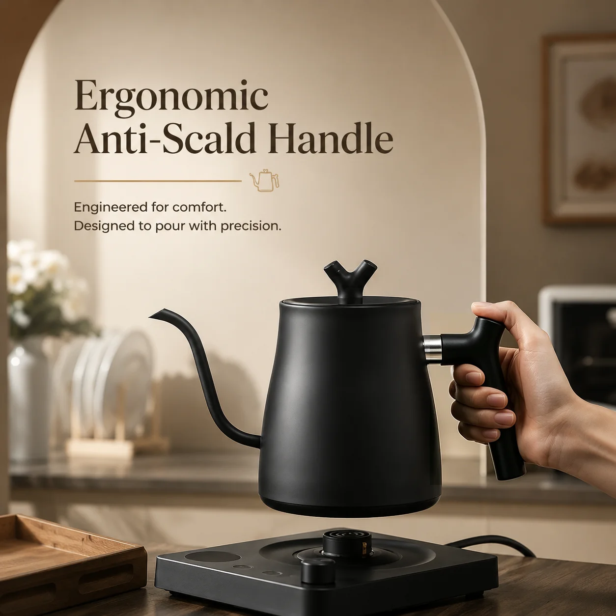 1000W Electric Gooseneck Kettle 1000ml 304 Stainless Steel Coffee Pot Intelligent Temperature LED Display for Coffee Tea