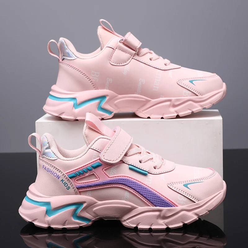 

Autumn Casual Shoes for Girls Boys New PU Leather Soft Non-slip Outdoor Sports Childrens Sneakers Cool Print Kids Shoes 6-12 Y