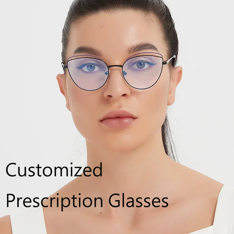 Customize Prescription Glasses Women Cat Eye Multi-Focal Progressive Photochromic Anti-Blue Light Myopia Hyperopia Eyeglasses