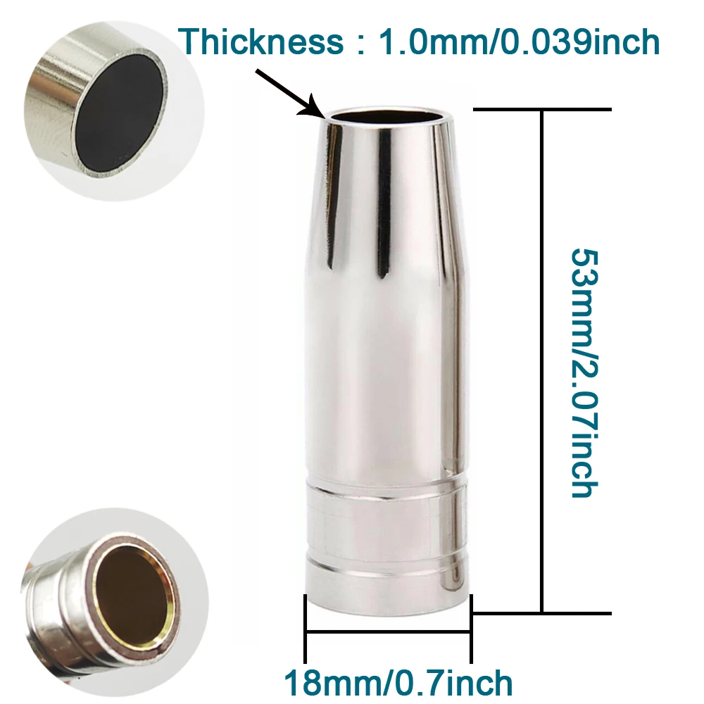 MB15 15AK MIG Schweißkontaktspitze 0,6 mm 0,8 mm 0,9 mm 1,0 mm 1,2 mm Schutzdüse für Rilon Riland Jasic Schweißzubehör – Detail 5