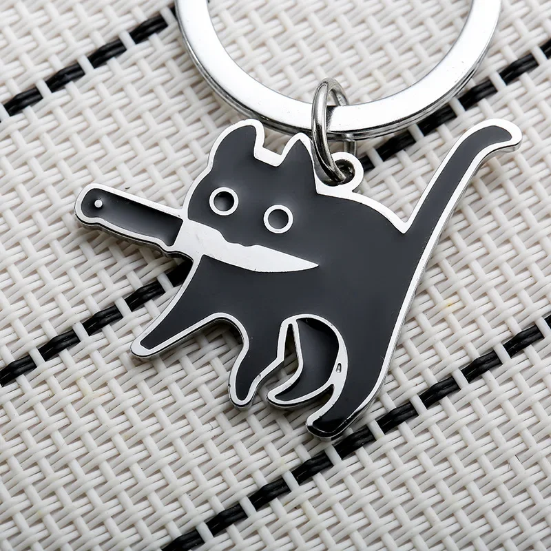 Cute Cat Keychain Titanium Steel Kpop Funny Black Lighting Cat Key Pendant Backpack Car Key Ring Hanging Jewelry Decoration image 2