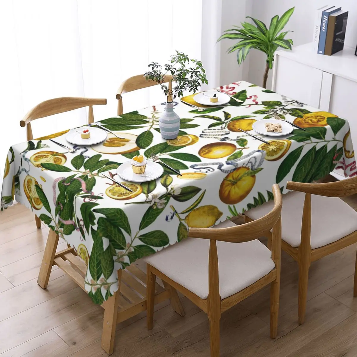 Custom Rectangular Waterproof Oil-Proof Lemon Tree Tablecloth Table Cover 40