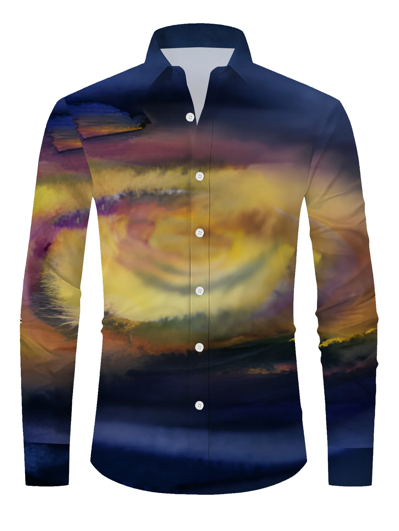 

Men's Long Sleeve Dress Shirt with Bold Abstract Print - Vibrant Green, Yellow,Classic Point Collar, Regular Fit,