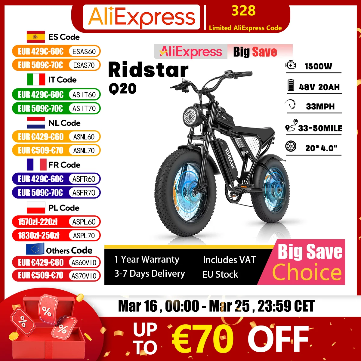 Ridstar Q20 Offroad-Mountainbike für Erwachsene, 1500 W, 48 V, 20 Ah, städtisches Pendel-Elektrofahrrad, 20 x 4,0 Zoll, Fat Tire Travel-Elektrofahrrad
