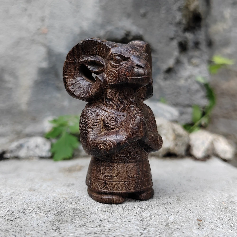 Hand-Carved Wooden Sheep Totem Figurine, Folk Style, Suitable for Desktop Decorations, Halloween Decorations, Holiday Decorations, Indoor Decorations, Bedroom, Birthday Gifts, Back-To-School Season Gifts