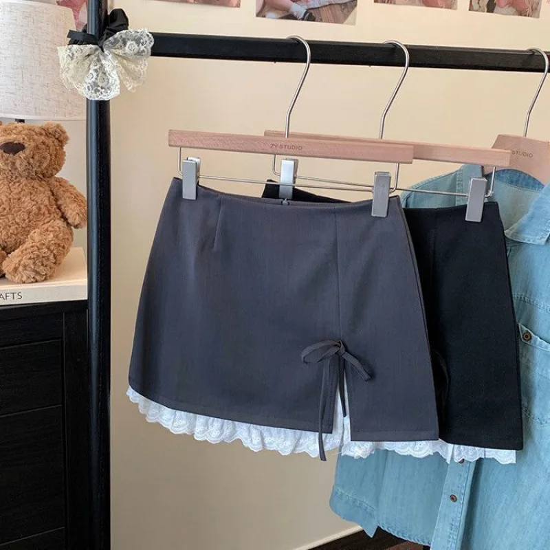 

Корейская милая стильная юбка с бантом на бретелях, женская летняя кружевная короткая юбка нового дизайна с надписью на бедрах