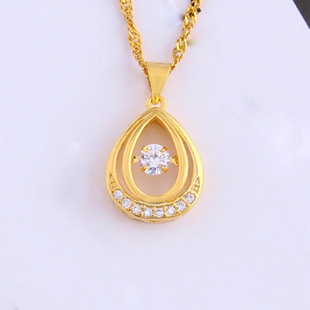 

Teardrop Womens Pendant Chain Inlaid Cubic Zirconia 18k Yellow Gold Filled Classic Elegant Girl Jewelry Gift