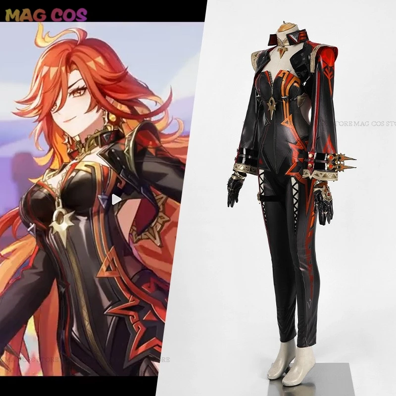 Game Genshin Impact Mavuika Cosplay Costume Wig Pyro Archon Cosplay Wig Natlan Anime Uniform Halloween Fire Elemental Dress-up