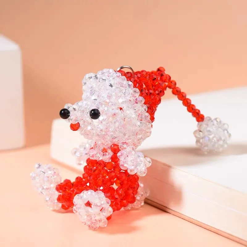 Beautiful Pure Hand Woven Cute Bear Austrian Crystal Key Chain Bag Hanging Accessories Shining Christmas Girl Birthday Gift 1PCS