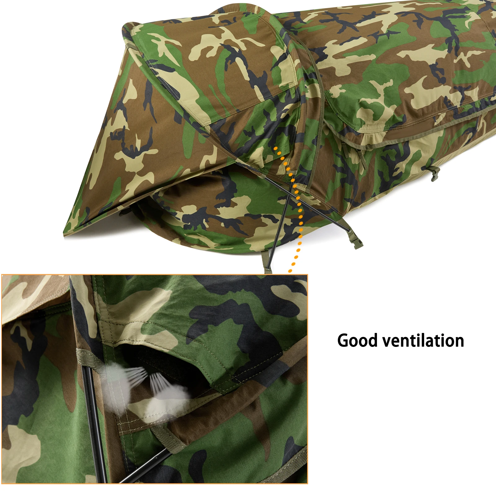 Military Hideaway Bivy Tent Lightweight Waterproof Camping Compact Single-Pole Tent for Backpacking Hiking-Woodland view 3
