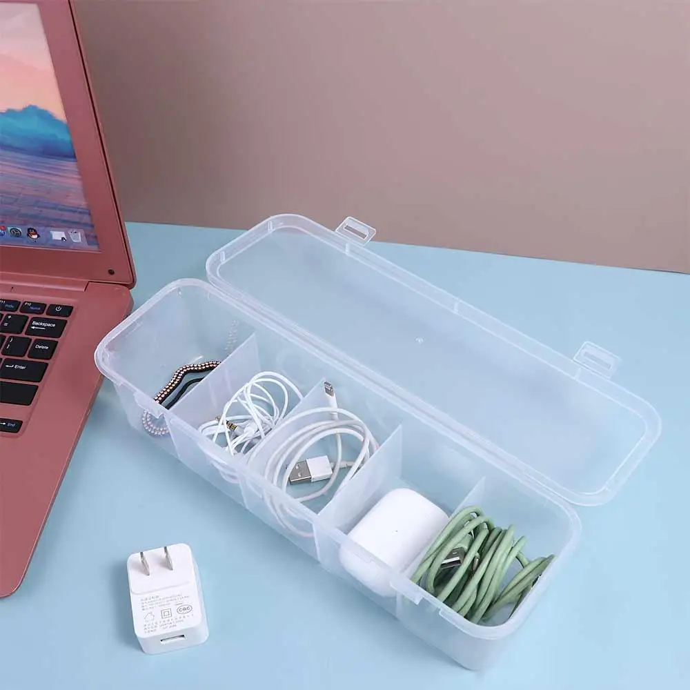 5 Grids Transparent Data Cable Storage Box Waterproof Flip Cover Cable Container Plastic Dustproof Desktop Organizer Data line