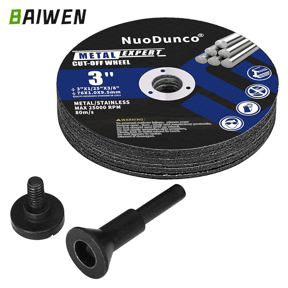 

Набор из 10 металлических отрезных дисков 3 дюйма с монтажным стержнем для угловой шлифовальной машины, роторного инструмента, насадки для дрели - Отрезные круги