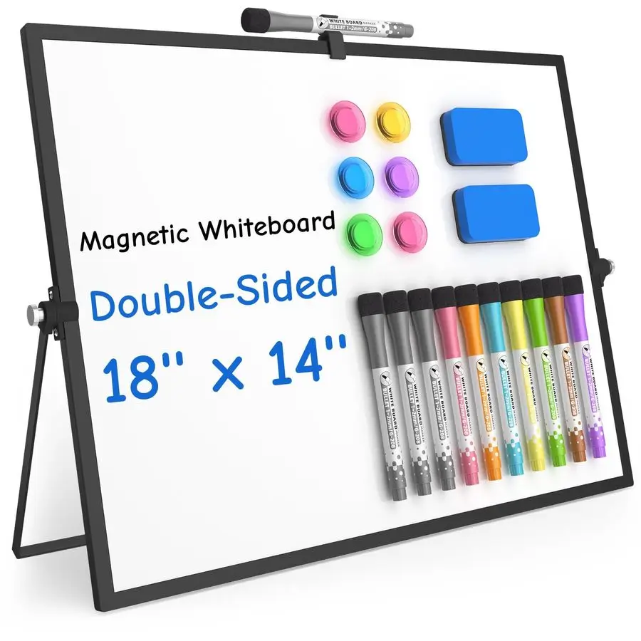 Magnetic Dry Erase Board with Stand, 18x14 DoubleSided White Board, Desktop Whiteboard with Stand, Large White Board, Desk White