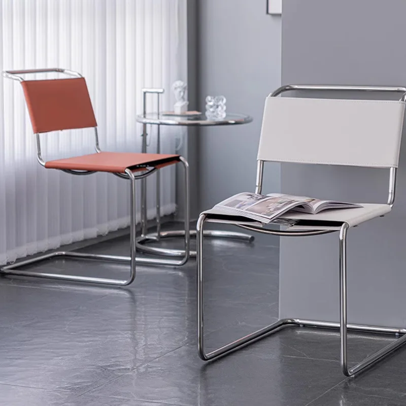 Comfortable Saddle Leather Dining Chairs Brown Mart Design Metal Legs Armchair Use for Restaurant Cafe Office