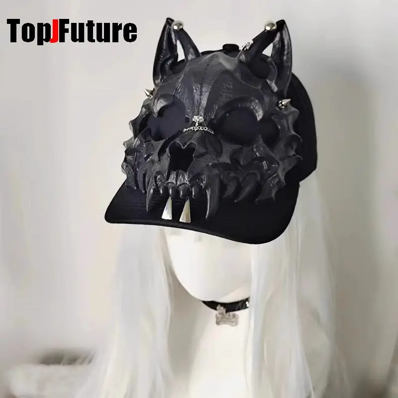 Wolf Ears Tusk Devil Horns Women's Men Harajuku Gothic Lolita Hat Y2k Girls Punk Streetwear Accessories Caps Baseball Cap Hat