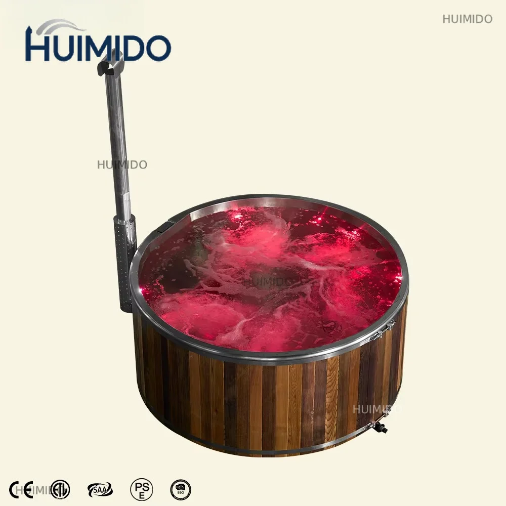 Chinese industrial design style outdoor cedar solid wood fired sauna hot tub spa stainless steel liner, suitable for 2-5 view 2