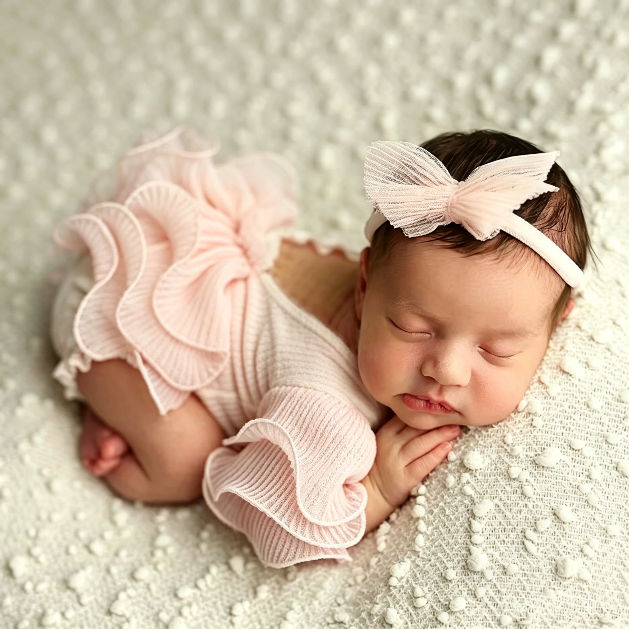 Ylsteed 2-teiliges Set Beige Neugeborenen Fotografie Kostüm Spitze Strampler Schleife Stirnband Set Baby Mädchen Fotoshooting Outfits
