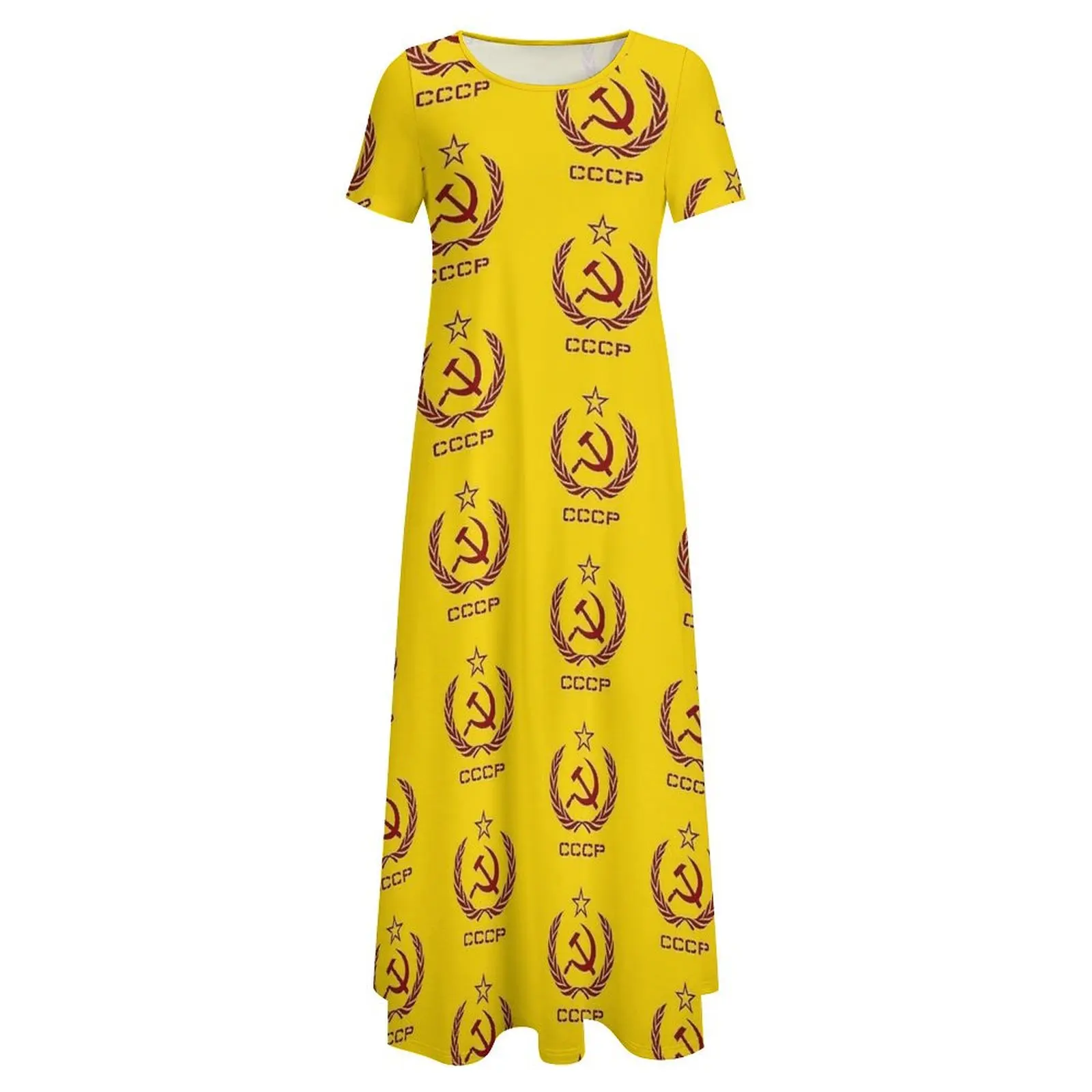 الاتحاد السوفياتي الروسي الاتحاد السوفياتي المطرقة والمنجل CCCP فستان الشيوعي خمر فستان ماكسي السيدات قصيرة الأكمام بوهو شاطئ فساتين طويلة
