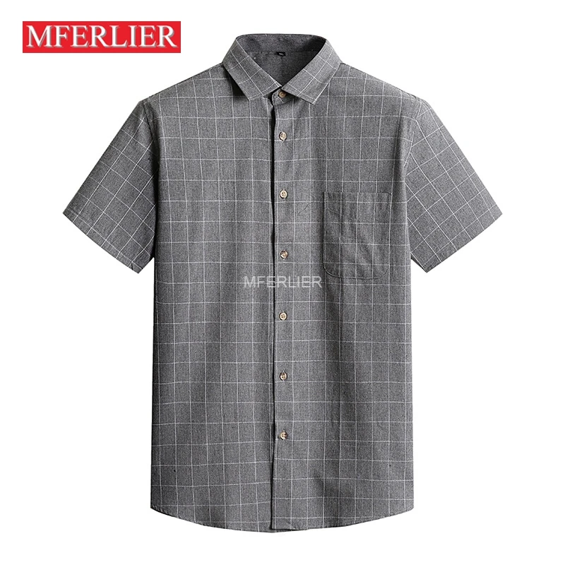 

Summer Large Size Shirts Men 7XL Bust 146cm 5XL 6XL Plus Size Plaid Cotton Men Shirt