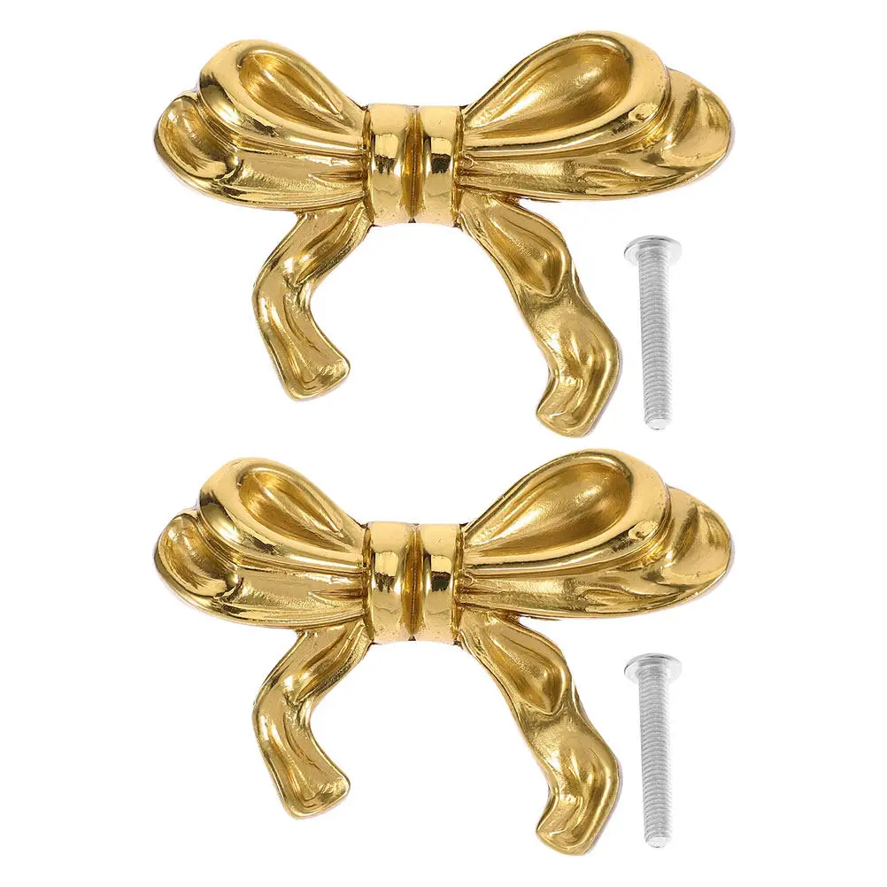 2Pcs Retro Brass Bowknot Dresser Drawer Pulls Decorative Cabinet Handles for Wardrobe Shoe Cabinet Bedside Table Hardware