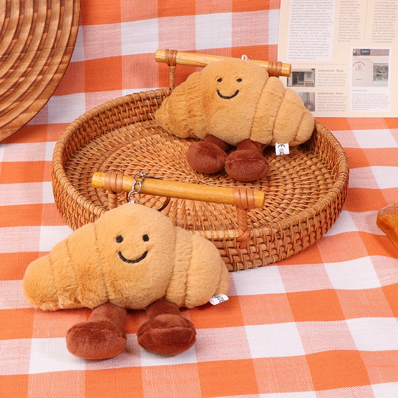 Croissant Plush Toy Keychain Cartoon Food Soft Stuffed Doll Pendant Car Key Ring Backpack Bag Decor Kid Gift