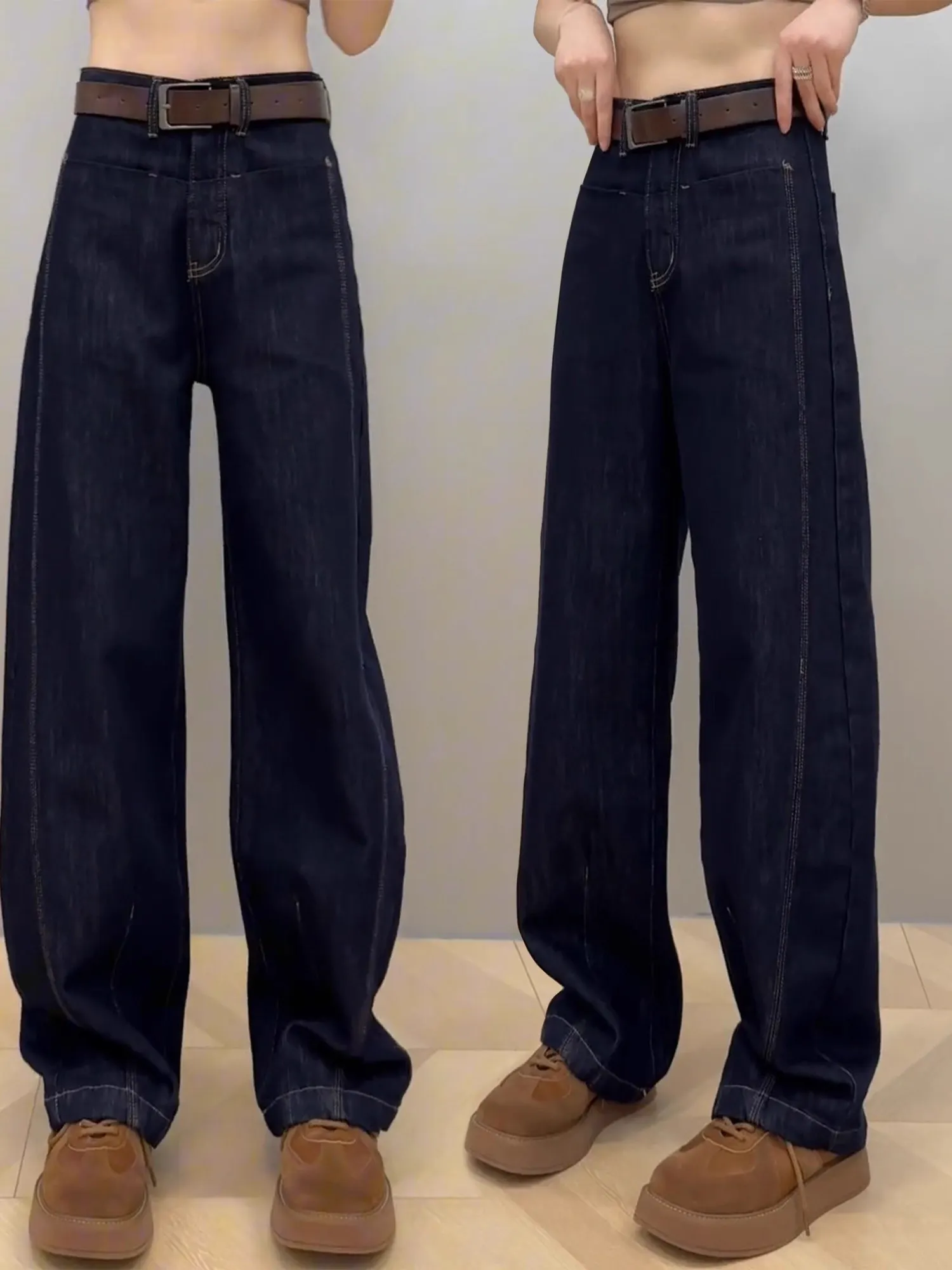 

Джинсы женские больших размеров, облегающие, с широкими штанинами, осенне-зимние, с высокой талией, повседневные, из денима, свободные, длинные брюки