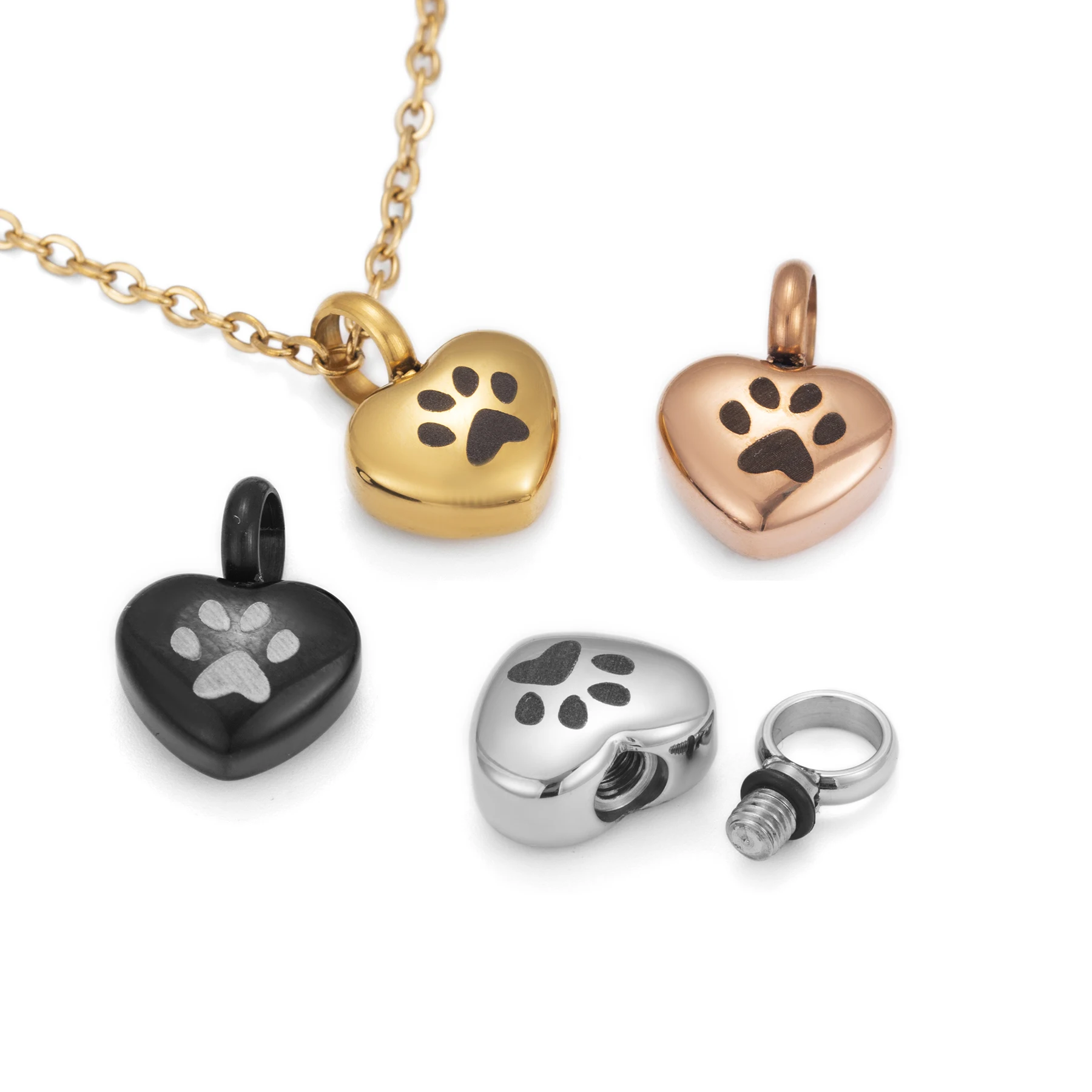 Stainless Steel Small Heart Locket Cremation Charms Pendant With Paw Print Memorial Ashes Urn for Makings Necklace/Bracelet Jewe