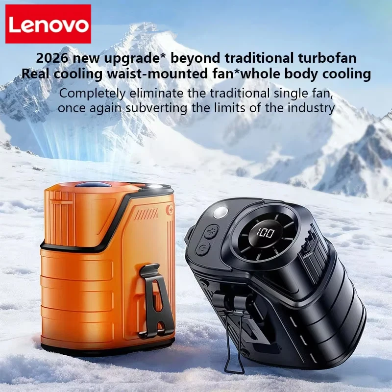 Lenovo Portable Waist Clip Fan USB Rechargeable Fan Powerful Air Cooler Outdoor Camping Waist Fan with Power Bank LED Light