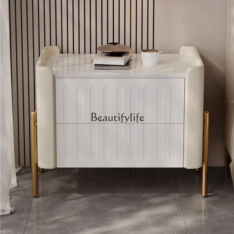 

yj5 Light luxury Italian rock slab bedside table bedroom modern simple fashion high sense solid wood creativity