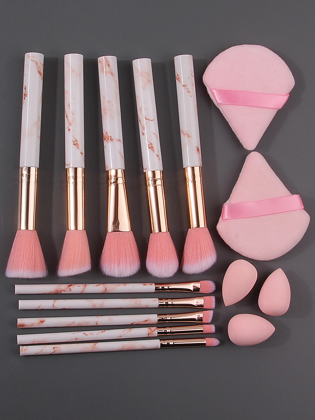 Makeup brush Sponge Powder puff set: 10 makeup brushes +2 pink fan-shaped powder puffs +3 mini multi-functional sponge eggs