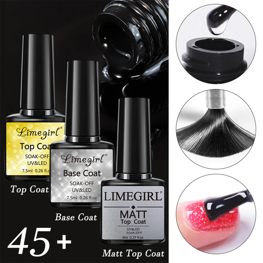 7.5ML Matte Top Coat No Wipe Top Coat & Base Coat & Primer Air Dry Kit 4PCS Nail Polish Long Lasting for Manicure Art DIY Design