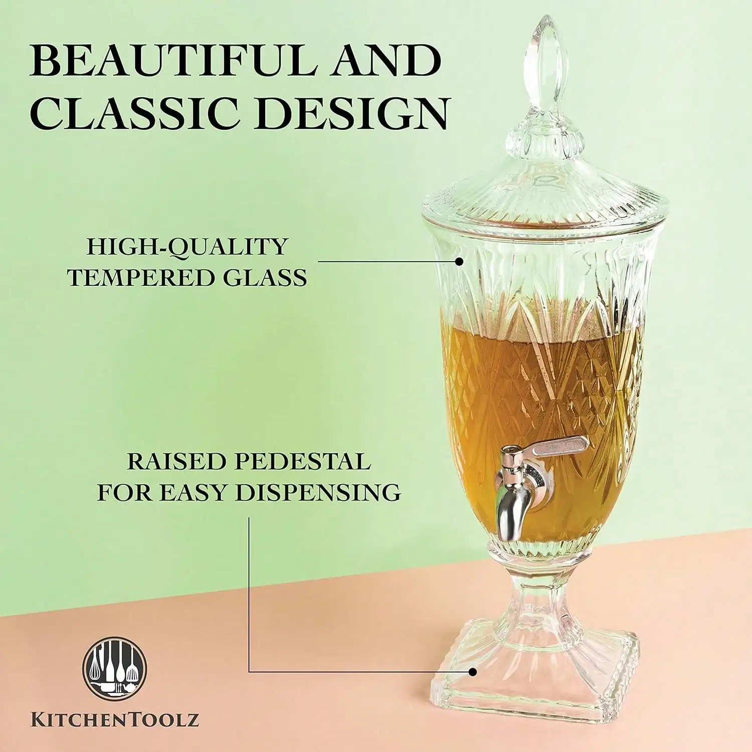 0.8 Gallon/ 3 Liter Glass Beverage Dispenser With Stainless Steel Spigot On Glass Pedestal, Decorative Mason Drink Dispenser For BBQ, Picnic, Pool Party, And Social Events