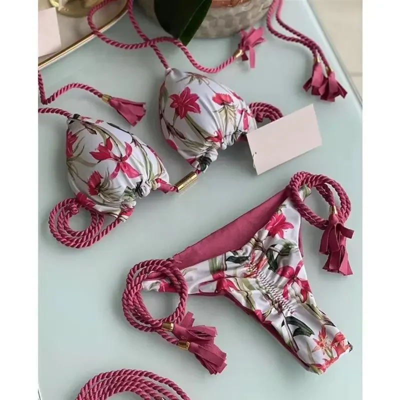 Para Praia Sexy Push Up stroje kąpielowe kobiety brazylijskie Bikini bandaż strój kąpielowy Halter stringi Biquini wakacje dwuczęściowy kostium