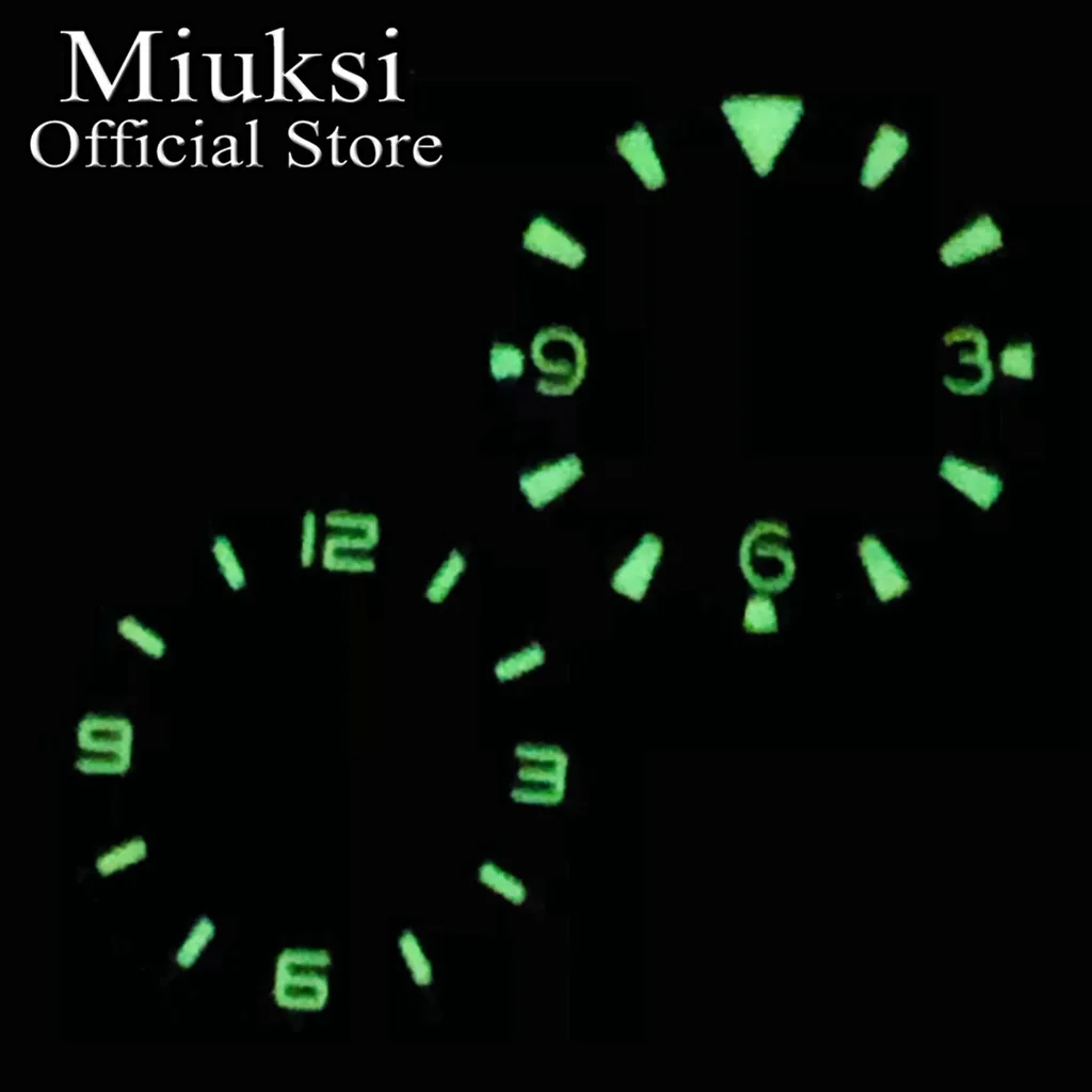 Miuksi 28.5mm black watch dial green luminous fit NH35 NH36 ETA2824 2836 Mingzhu DG2813 3804 Miyota8215 PT5000 movement