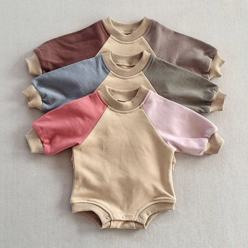 

Newborn jumpsuit 2024 Spring and Autumn New Baby Color blocked Long sleeved Ha Yi Children's Pure Cotton Climbing Clothes