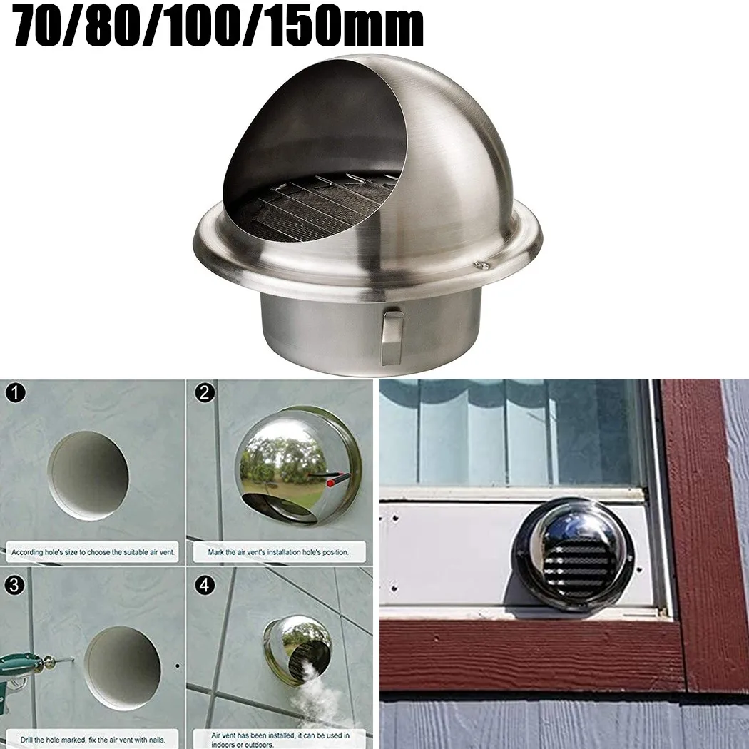 Stainless Steel Round Brushed Bull Nosed  Extractor Outlet Wall Ceiling Air Vent Ducting Ventilation Grille Cover Outlet Heating