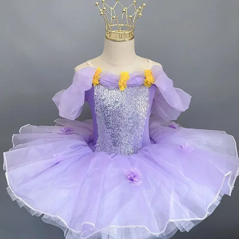 Tutú de plataforma profesional para niñas y niños, traje de baile de Ballet, con falda de baile de lentejuelas leotardo, disfraz de fiesta de princesa bailarina