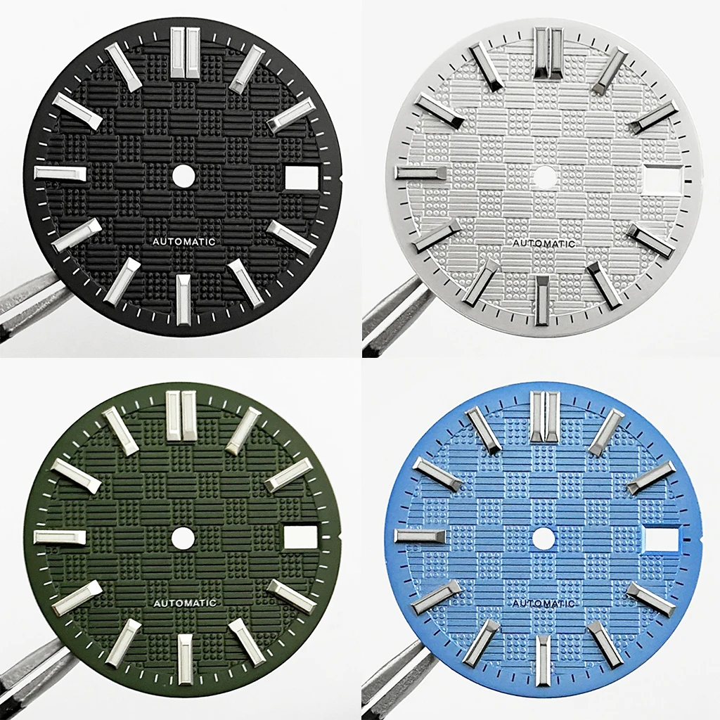 

NH35 28.5mm Watch Dial Green Luminous Diving Watch Faces for NH35A 4R35 Movement Pattern of Squares Watch Accessories