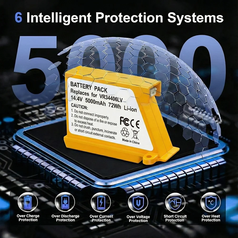 

High Capacity 5000mAh Battery For LG HomBot VR5940 VR34408LV VR34406LV Robot Vacuum Cleaner 14.4V Li-ion Replacement Parts BMS