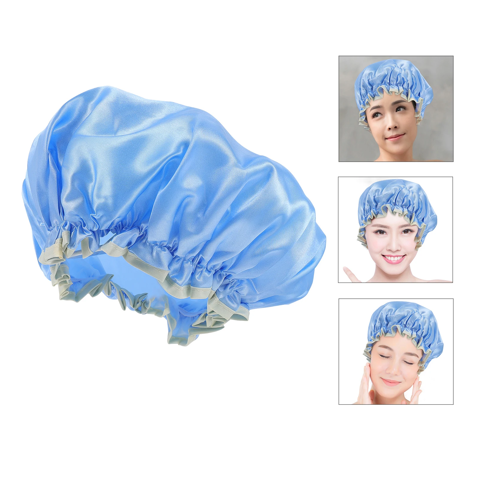 

3pcs Waterproof Bath Caps Double Layer Peva Thickened Shower Hats Reusable For Women Moisture Proof Dust Resistant Female