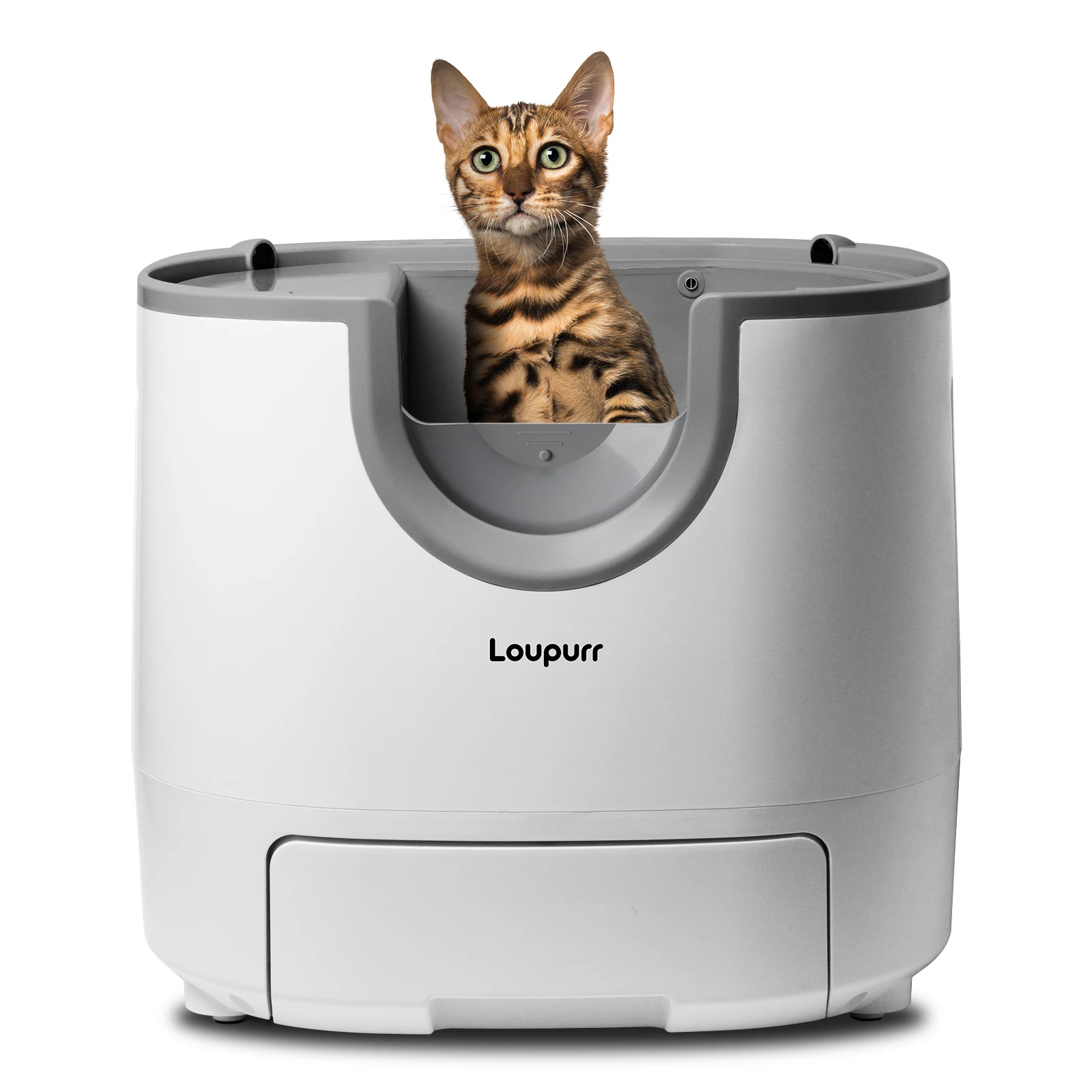 Loupurr L1 Bac à litière automatique pour chat à toit ouvert, autonettoyant, entretien facile avec plusieurs capteurs de sécurité, grande capacité, comprend