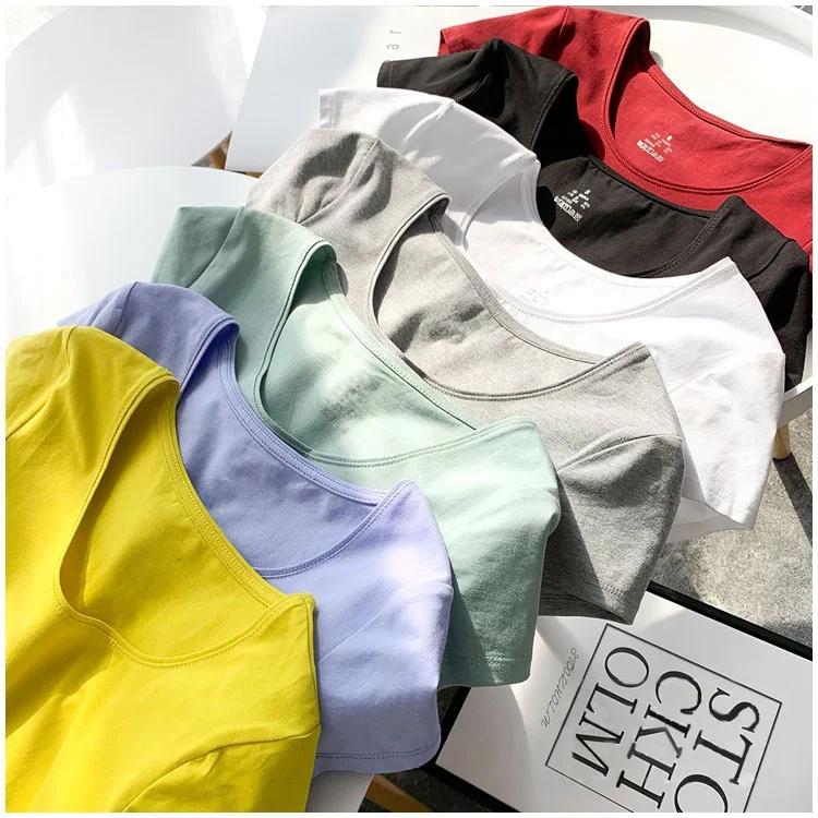 تي شيرت نسائي كاجوال من القطن ort Sve تي شيرت مرن بلون نقي مناسب للغرفة الصيفية الأصلية #3