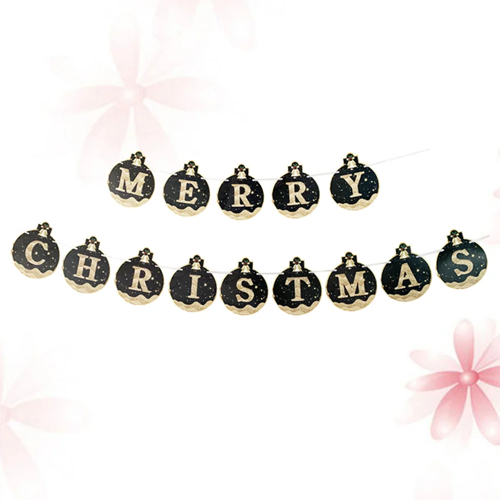 Bandera con letras de Feliz Navidad, pancarta de papel de oro negro, suministros para fiestas, momentos promocionales especiales reutilizables