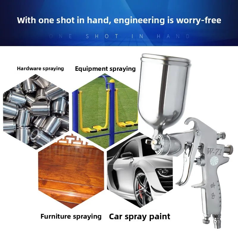 Jiyu Automotive Paint Spray Gun W77 Furniture Machinery Color Steel Tile Latex Paint under Spray Pot W71 Pneumatic Spray Gun