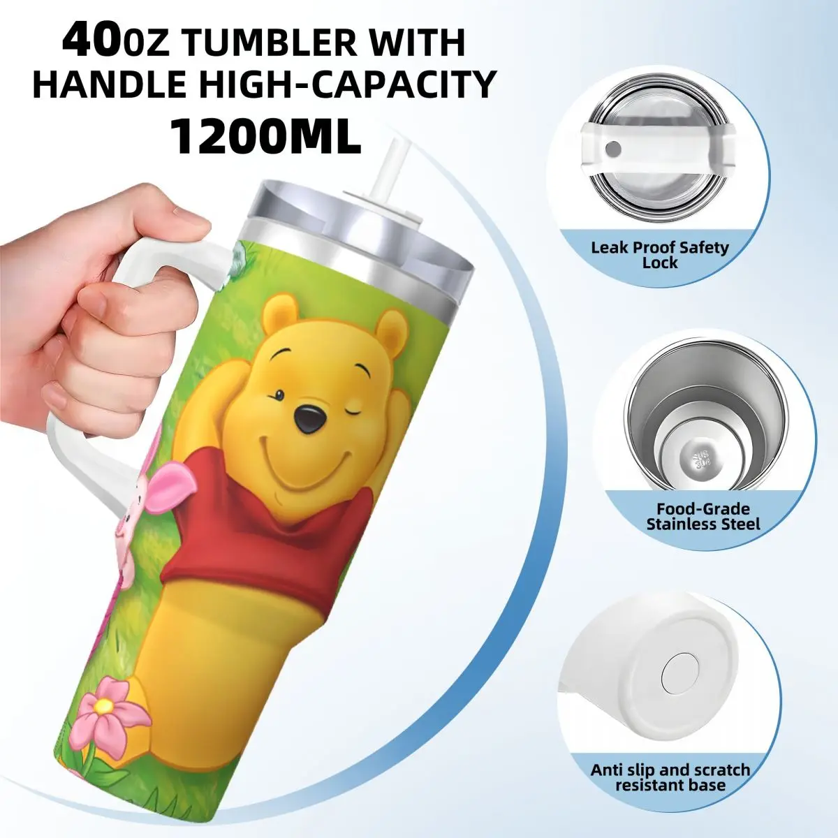 Winnie The Pooh Pooh Bear Tumbler Cold and Hot Water Bottle Keep Heat Stainless Steel Thermal Mug Custom Driving Mugs Cup