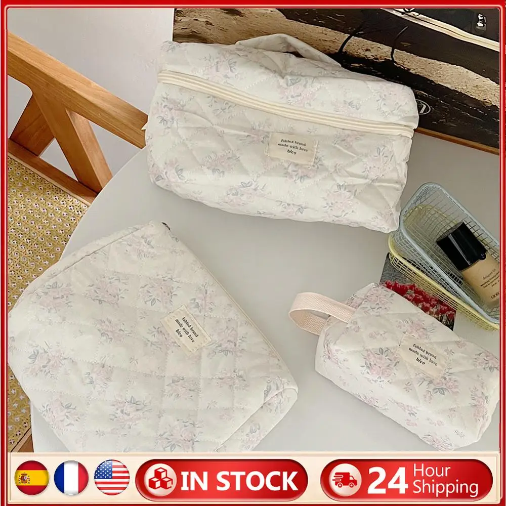 

3Pcs Makeup Bag Cute Floral Cosmetic Bag Quilted Travel Makeup Pouch Cotton Toiletry Bag for Women and Girls