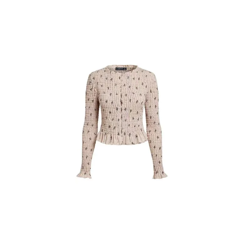 Lioness summer simple and fashionable round-neck long-sleeved shirt with pleated hem cardigan shirt top and shorts