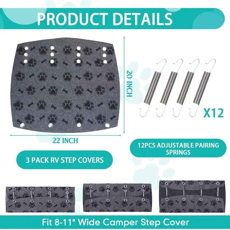 22 Inch Wide RV Pedal Covers with Installation Hooks Stair Mats Non-Slip Durable Car Floor Protection